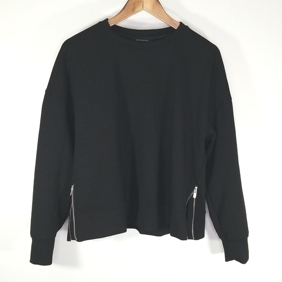 Banana Republic Women's Sweatshirt Size S Petite Scuba-Knit Side-Zip Black - Picture 4 of 7